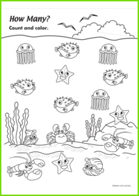 How Many? Sea Animals Worksheet | Maple Leaf Learning Library